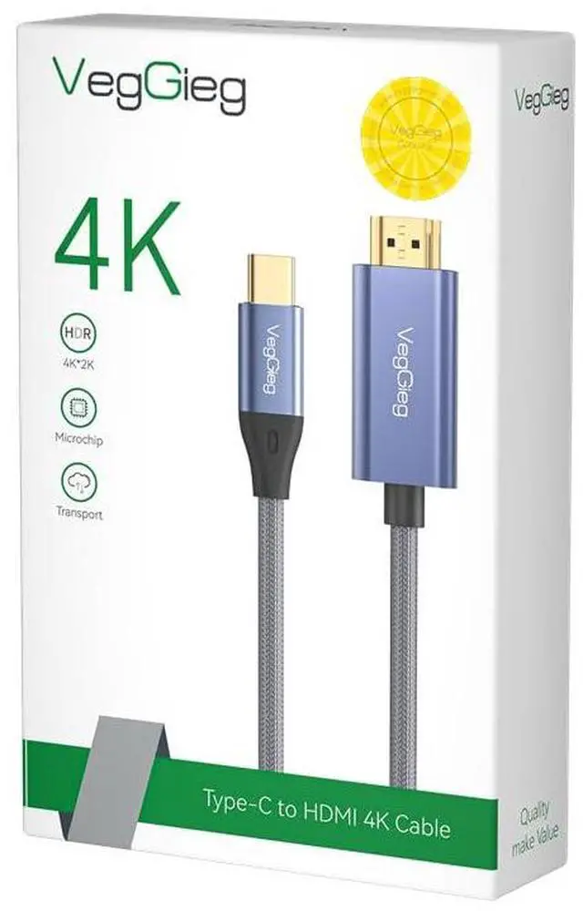 Alt view image 5 of 5 - VegGieg - V-Z625-6.6FT/2M USB C to HDMI Cable 4K - Anti-Interference Gold-Plated Plugs - Thunderbolt 3 & 4 Compatible for iPhone 15 Series/MacBook/iPad Pro/Surface/Dell/HP (V-Z625)