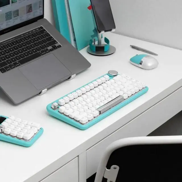 Alt view image 14 of 15 - Azio IK409 IZO Wireless BT5/USB PC & Mac Mechanical Keyboard, Pre-Lubed Red Switches, Mint Daisy