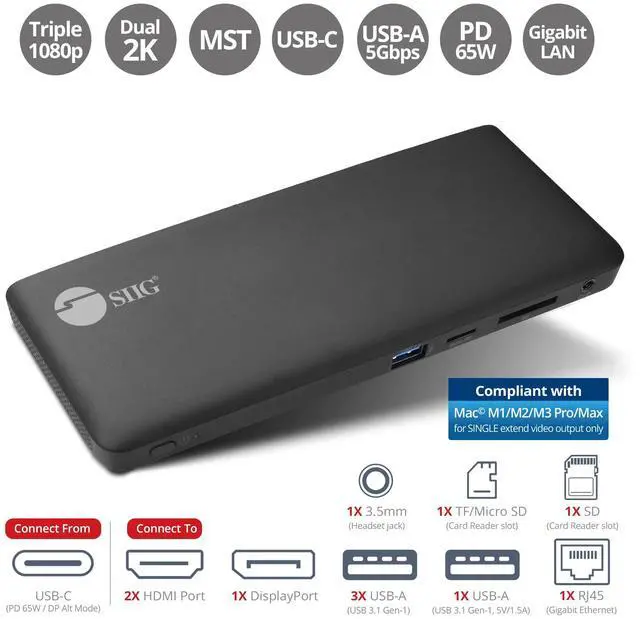 Alt view image 9 of 14 - SIIG USB-C Triple Video MST Docking Station with PD JU-DK0R11-S1 Brown Box