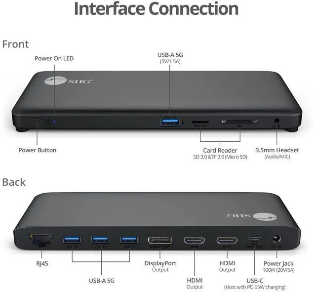 Alt view image 10 of 14 - SIIG USB-C Triple Video MST Docking Station with PD JU-DK0R11-S1 Brown Box