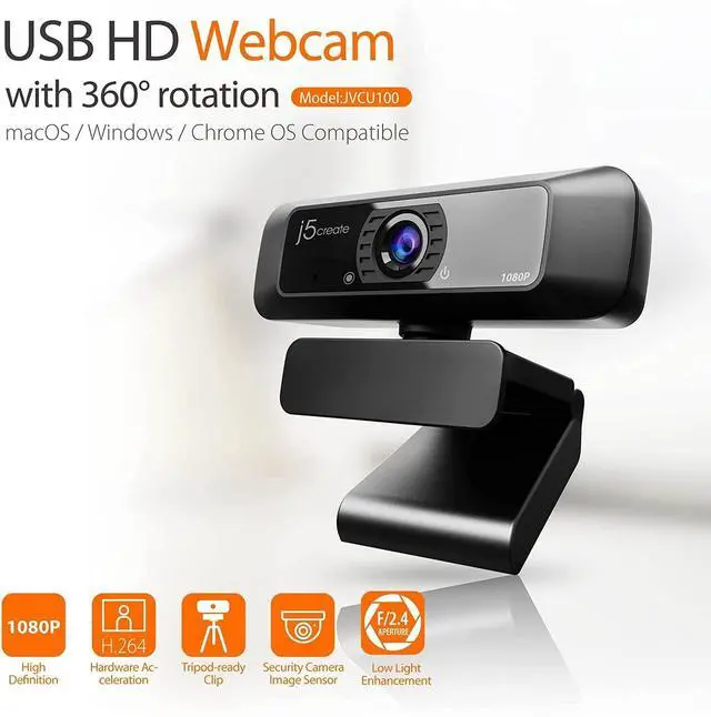 Alt view image 17 of 20 - J5create Create 2 USB 360° Rotation & 1080P HD Webcam 2 Megapixels Black (JVCU100)