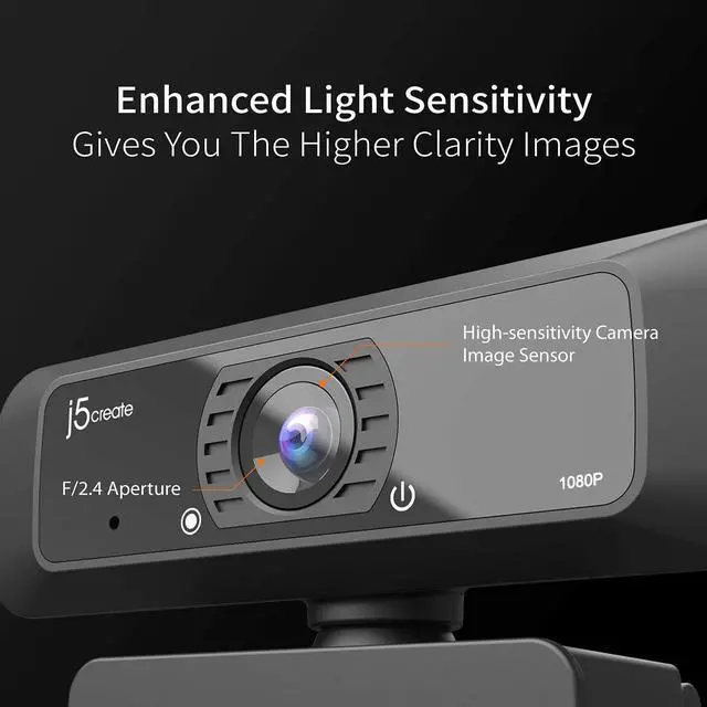 Alt view image 18 of 20 - J5create Create 2 USB 360° Rotation & 1080P HD Webcam 2 Megapixels Black (JVCU100)