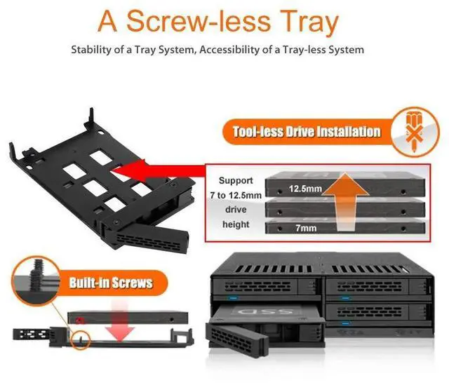 Alt view image 5 of 10 - icy dock 4x2.5 ssd to 5.25 drive bay hot swap backplane cage mobile rack comparable to trayless design  expresscage mb324spb