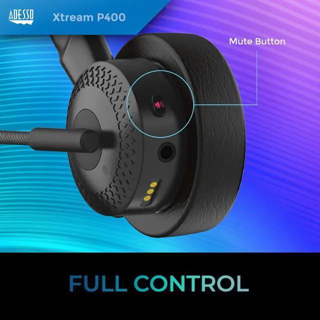 Alt view image 20 of 20 - Adesso Xtream P400 Wireless Multimedia Headset with Charging Dock - Stereo - Mini-phone (3.5mm) - Wireless - Bluetooth - 32 Ohm - 20 Hz to 20 kHz - Over-the-head - Binaural - Supra-aural