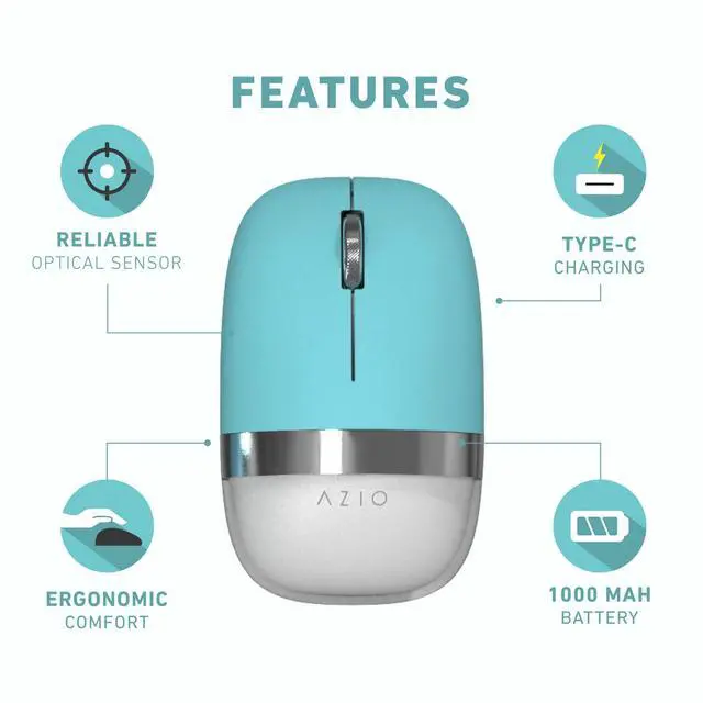Alt view image 18 of 19 - Azio IM409 IZO BT 5.0 and RF 2.4G Optical Mouse (Mint Daisy)