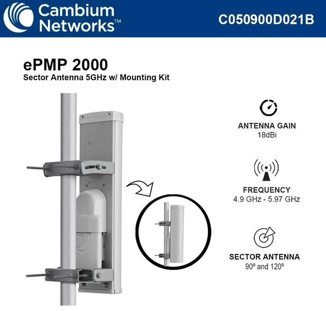 Alt view image 7 of 7 - Cambium Networks ePMP 2000 Sector Antenna 5GHz 90/120 degree with Mounting Kit - C050900D021B