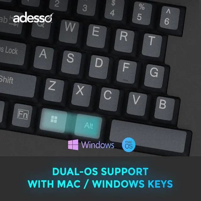 Alt view image 19 of 20 - Adesso EasyTouch 150 Keyboard - Cable Connectivity - USB Interface - 104 Key(s) - CoPilot Hot Key(s) - Windows, Mac OS - English (US) - PC, Mac - CHERRY MX Brown Keyswitch