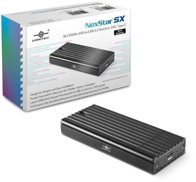 Alt view image 6 of 10 - Vantec NexStar SX M.2 NVMe SSD to USB 3.2 Gen2x2, 20G Type C Enclosure Black