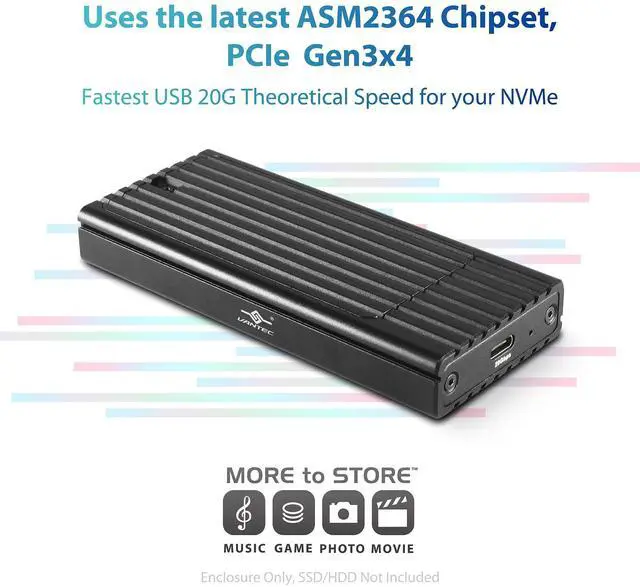 Alt view image 7 of 10 - Vantec NexStar SX M.2 NVMe SSD to USB 3.2 Gen2x2, 20G Type C Enclosure Black