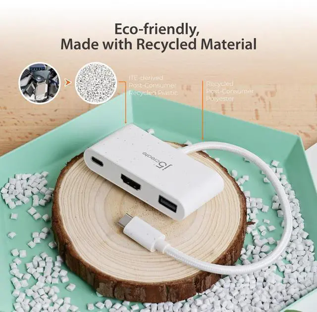Alt view image 2 of 7 - j5create USB-C to HDMI & USB Type-A with Power Delivery(Eco-Friendly) with 4K HDMI, USB-A 5Gbps, PD 100W Charging | Compatible with MacBook Pro,Chromebook,HP, Samsung and more Type-C Devices(JCA379EW)