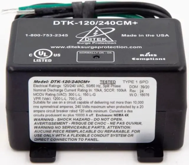 Alt view image 3 of 3 - DTK-120/240CM+ Surge ARRESTOR, Parallel Protector, Multi-Purpose, NEMA 4X, UL1449 Listed, SPD, Type 1, 2W(+G), 120/240VAC