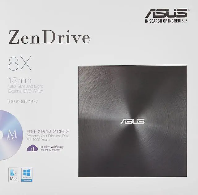 Alt view image 10 of 11 - ASUS ZenDrive Ultra Slim USB 2.0 External 8X DVD Optical Drive +/-RW with M-Disc Support for Windows and Mac and Nero Ba