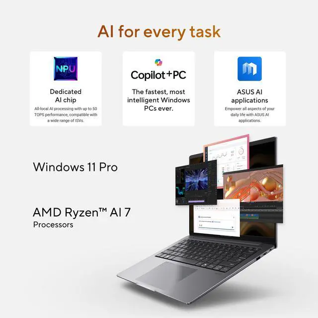 Alt view image 3 of 12 - ASUS ExpertBook PM3 14 Business Laptop, AMD Ryzen AI7 350 Processor, 32GB RAM, 1TB SSD, WiFi 7, Windows 11 Pro, Misty Grey, PM3406CKA-XS76