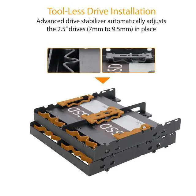 Alt view image 4 of 7 - 4 x 2.5 HDD / SSD Bracket Mount Kit Adapter for 5.25 Drive Bay - FLEX-FIT Quattro MB344SP