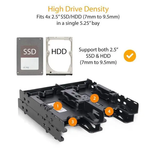 Alt view image 3 of 7 - 4 x 2.5 HDD / SSD Bracket Mount Kit Adapter for 5.25 Drive Bay - FLEX-FIT Quattro MB344SP