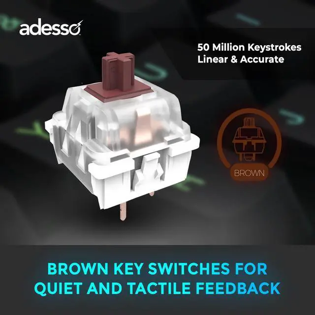 Alt view image 18 of 20 - Adesso EasyTouch 130 Full Sized Wired Mechanical Keyboard With CoPilot AI Hotkey - Cable Connectivity - USB Interface - RGB LED - 104 Key(s) - CoPilot, Multimedia Hot Key(s) - Windows, Mac OS - Englis