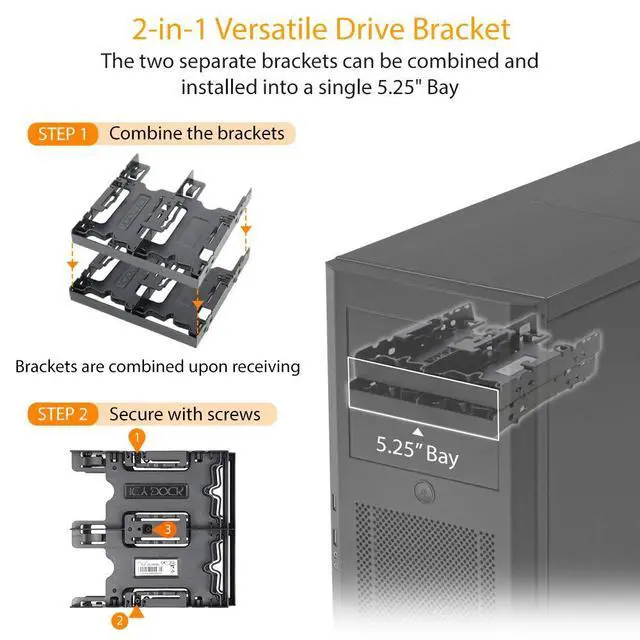 Alt view image 2 of 7 - 4 x 2.5 HDD / SSD Bracket Mount Kit Adapter for 5.25 Drive Bay - FLEX-FIT Quattro MB344SP