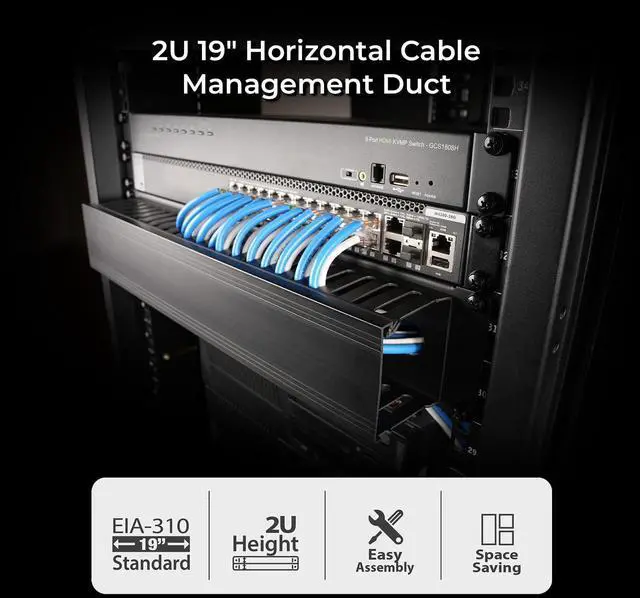 Alt view image 2 of 12 - IOGEAR 2U 19" Horizontal Cable Management Duct with Cover and Mounting Screws, Slotted Finger Duct Wire Organizer for Server/Network/Equipment Rack and Cabinets (GROHD2U)