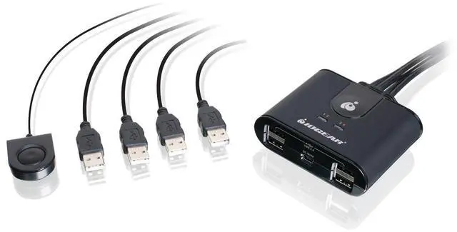 Alt view image 4 of 4 - iogear usb 2.0 4x4 peripheral switching hub - 4 pc share to 4 usb devices - up to 480mbps - mobile devices charging - mouse/keyboard - printer - scanner - ex hd & more-led indicators w/remote - gus404