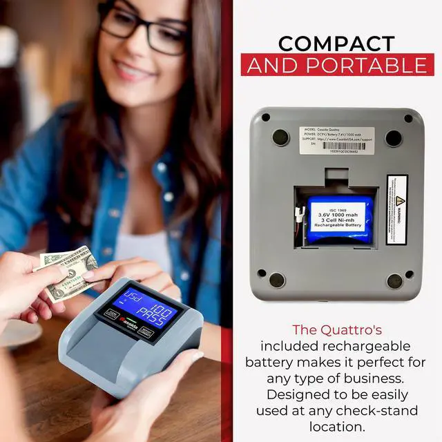 Alt view image 13 of 13 - Cassida Quattro  4-Way Counterfeit Detector - Infrared; Magnetic Strip Detection - Magnetic Thread Security - UV Light - U.S. Currency