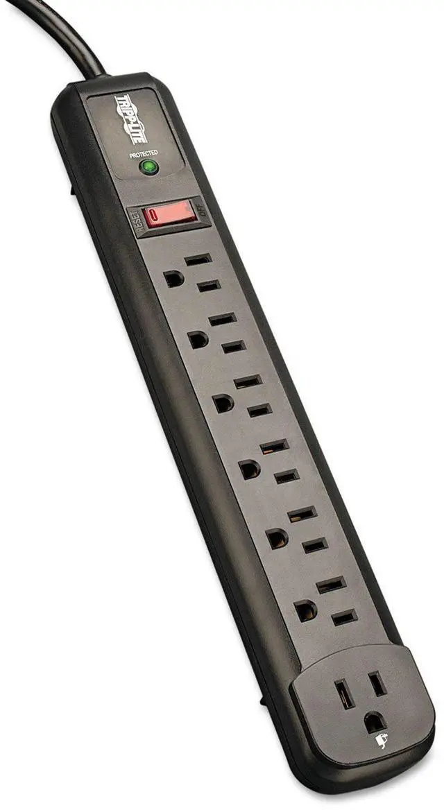 Alt view image 2 of 4 - Tripp Lite TLP74RB Protect It! Surge Suppressor, 7 Outlets, 4 ft Cord, 1080 Joules, Black