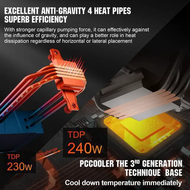 Alt view image 5 of 9 - PcCooler K4 Challenger - Processor cooler - (for: AM4, LGA1200, LGA1700, AM5, LGA115x Socket) - aluminum - 130 mm - luxury black