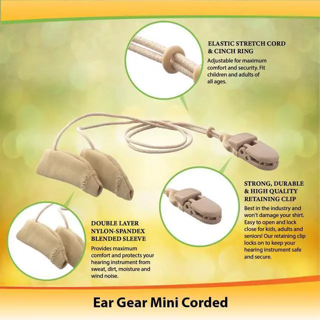 Alt view image 2 of 6 - Ear Gear Mini Corded Protect Hearing Aids or Hearing Amplifiers from Dirt, Sweat, Moisture, Loss, Wind Fits Hearing Instruments 1 to 1.25