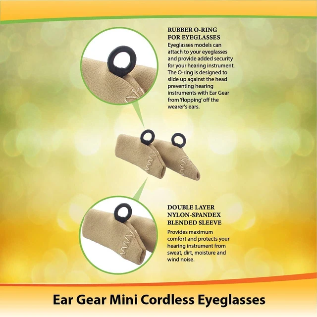Alt view image 2 of 5 - Ear Gear Mini Cordless Eyeglasses Protect Hearing Aids or Hearing Amplifiers from Dirt, Sweat, Moisture, Wind Fits Hearing Instruments 1 to 1.25