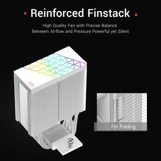 Alt view image 10 of 14 - PCCOOLER CPS R400 ARGB CPU Air Cooler, 4 Direct Contact Heat Pipes, 180W TDP, ARGB Top Cover, 133mm Tall, 92mm PWM Slient ARGB Fan, for Intel LGA 1851/1700/1200/115X & AMD AM5/AM4, White