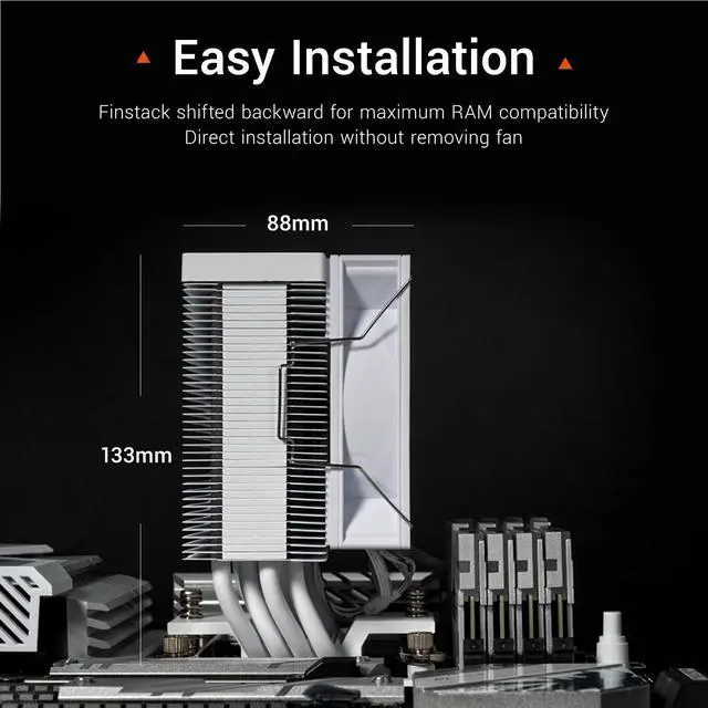 Alt view image 12 of 14 - PCCOOLER CPS R400 ARGB CPU Air Cooler, 4 Direct Contact Heat Pipes, 180W TDP, ARGB Top Cover, 133mm Tall, 92mm PWM Slient ARGB Fan, for Intel LGA 1851/1700/1200/115X & AMD AM5/AM4, White