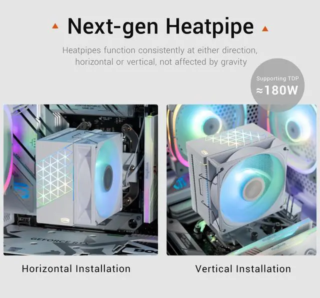 Alt view image 13 of 14 - PCCOOLER CPS R400 ARGB CPU Air Cooler, 4 Direct Contact Heat Pipes, 180W TDP, ARGB Top Cover, 133mm Tall, 92mm PWM Slient ARGB Fan, for Intel LGA 1851/1700/1200/115X & AMD AM5/AM4, White