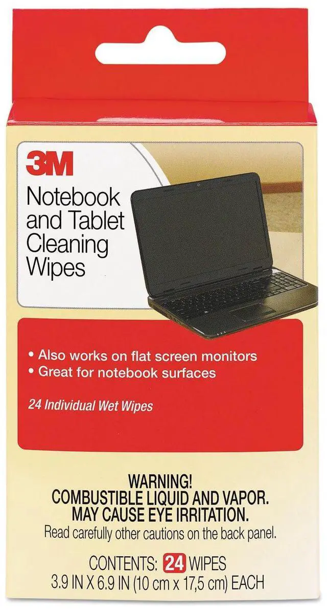 Main image of 3M CL630 Notebook Screen Cleaning Wet Wipes, Cloth, 7 x 4, White, 24/Pack