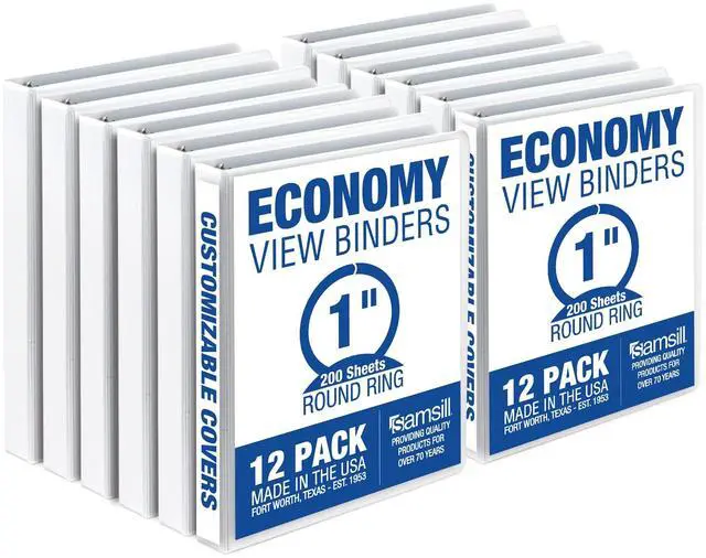 Alt view image 9 of 15 - Samsill Economy 1" 3 Round Ring View Binder 12 Pack White I008537C