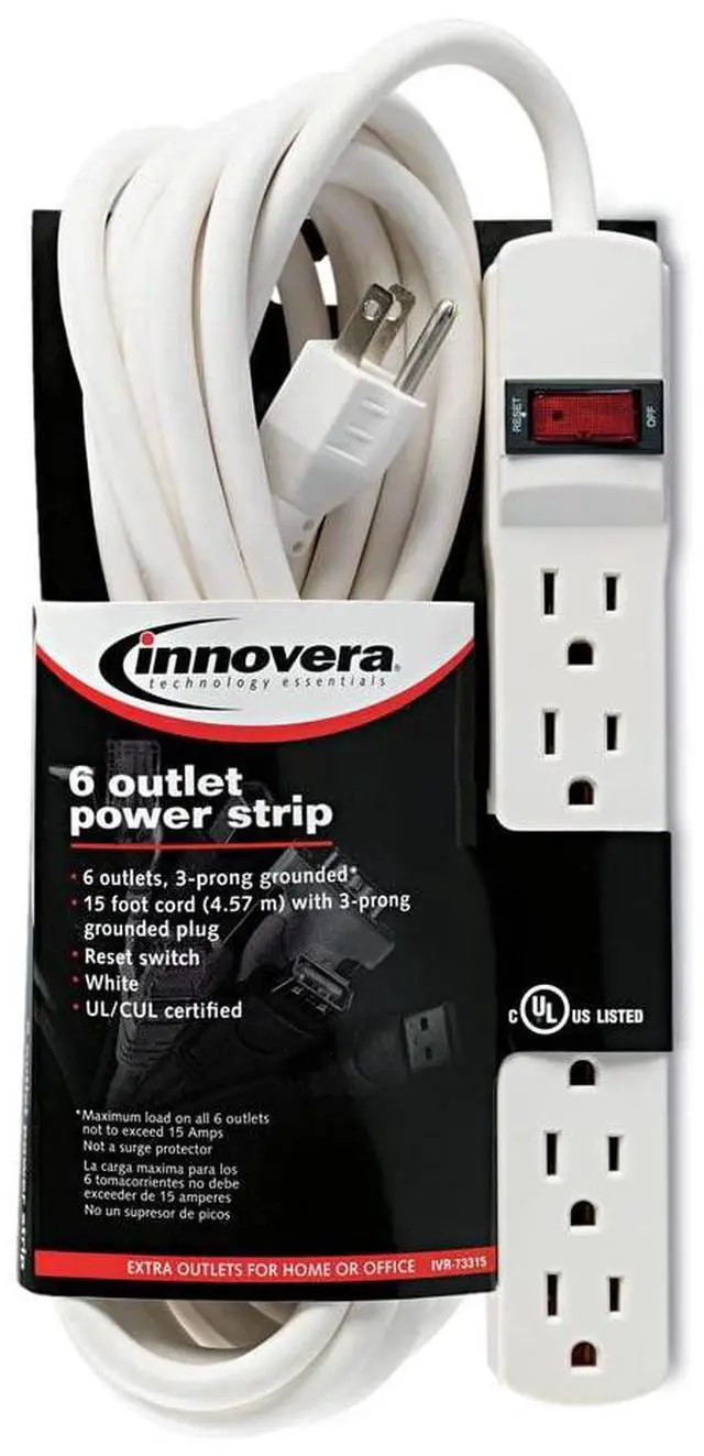 Main image of 73315 Six-Outlet Power Strip, 15-Foot Cord, 1-15/16 x 10-3/16 x 1-3/16, Ivory