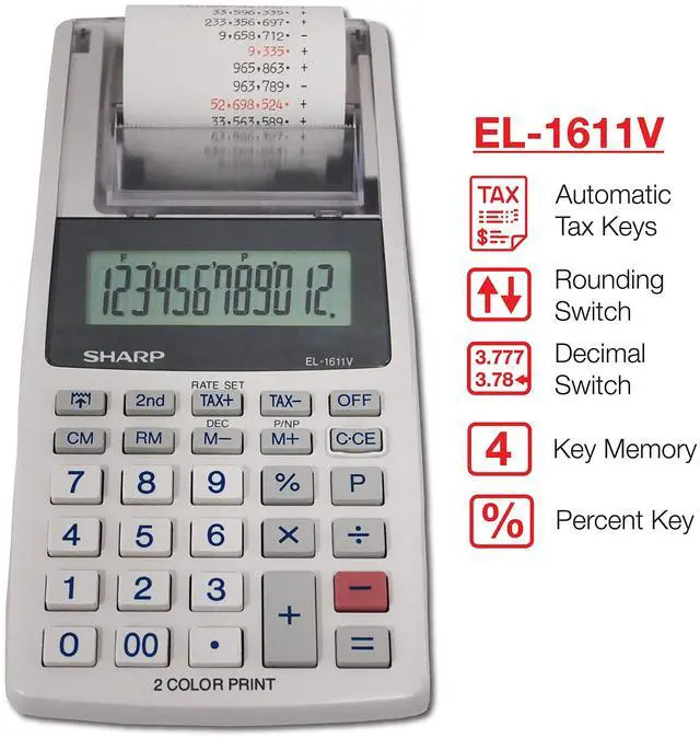 Alt view image 15 of 19 - Sharp EL-1611V Printing Calculator Black/Red Print 2 Line/Second EL1611V