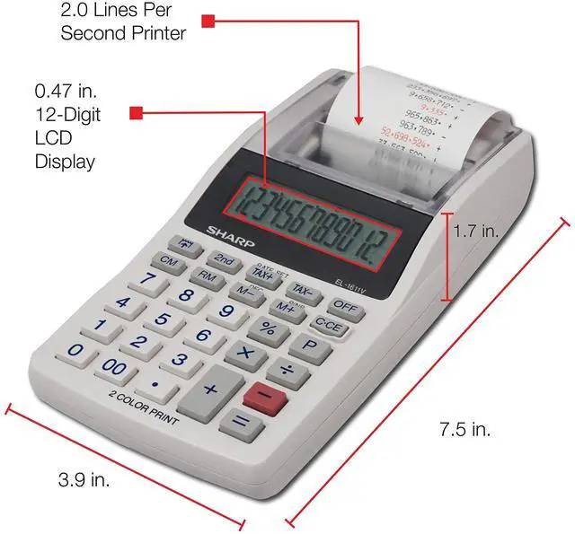 Alt view image 16 of 19 - Sharp EL-1611V Printing Calculator Black/Red Print 2 Line/Second EL1611V