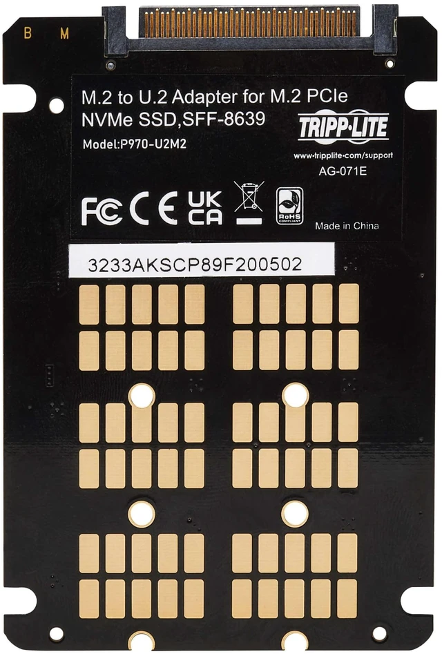 Alt view image 7 of 7 - Tripp Lite U.2 to M.2 Adapter for M.2 PCIe 3.0 NVMe SSD, SFF-8639, Backward Compatible with PCIe 2.0 & 1.0, Supports B+M Key SATA and M-Key SSDs in 2242 2260 & 2280 Sizes, 1-Year Warranty (P970-U2M2)