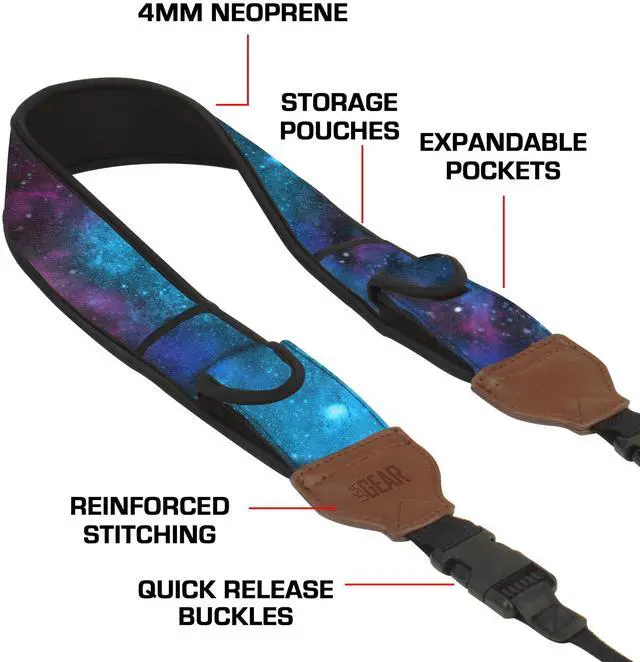 Alt view image 5 of 8 - usa gear neoprene camera strap and camera case (galaxy) with quick release buckles and accessory storage pockets - compatible with canon, fujifilm, nikon, olympus, sony and more ca