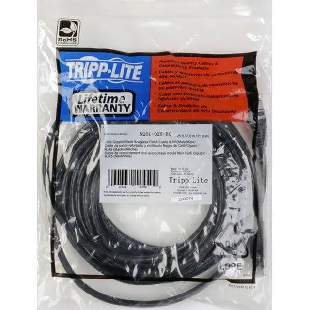 Alt view image 2 of 2 - Tripp Lite Cat6 Gigabit Snagless Molded UTP Patch Ethernet Cable, RJ45 Male-to-Male Cable, Black, 15 Feet / 4.5 Meters Lifetime Warranty (N201-015-BK)