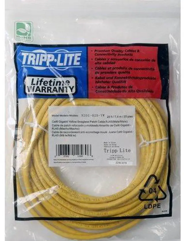 Alt view image 2 of 2 - Eaton Tripp Lite Cat6 Gigabit Snagless Molded Patch Cable (RJ45 M/M) - Yellow, 20-ft.(N201-020-YW)