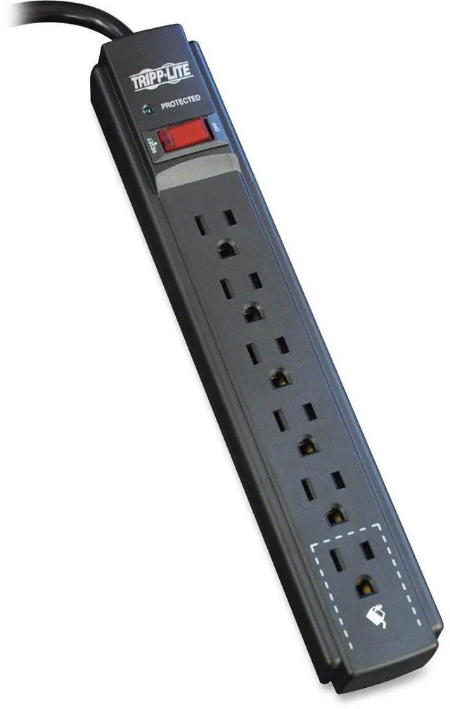 Alt view image 2 of 2 - tripp-lite tlp606b protect it 6-outlet surge protector, 6' cord, 790 joules, diagnostic led, black housing