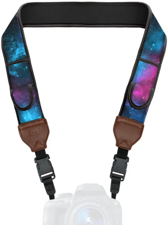 Alt view image 2 of 8 - usa gear neoprene camera strap and camera case (galaxy) with quick release buckles and accessory storage pockets - compatible with canon, fujifilm, nikon, olympus, sony and more ca