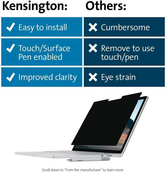 Alt view image 15 of 15 - Kensington SA15 Privacy Screen for Surface Book 2/3 15" K55522WW