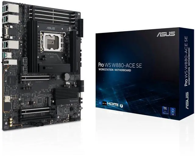 Main image of ASUS Pro WS W880-ACE SE Intel® Core Ultra Processor (Series 2) LGA 1851 ATX Motherboard, 8+1+2+2 Power Stages, PCIe® 5.0 Ready for Next-gen GPUs, DDR5, Thunderbolt 4 Type-C®, 2X 2.5 GbE LAN, 4X M.2