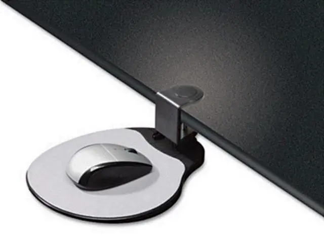 Alt view image 7 of 8 - Aidata UM003B Mouse Platform Under Desk, Sturdy Metal Clamp Fits Onto Desks Up To 40mm/1.57", Platform Rotates 360 Degrees To Hide Mouse Under The Desk, Built-in Cable Clip Keeps Mouse In Place, Black