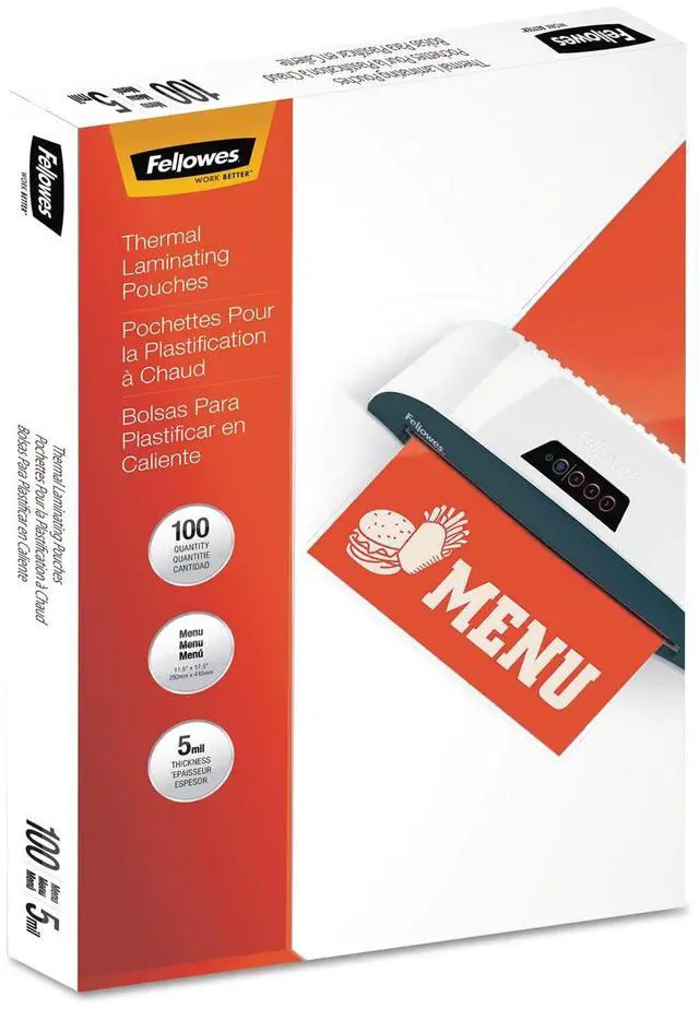 Alt view image 2 of 4 - FEL5746001 - Thermal Laminating Pouches - Menu, 5mil, 100 pack