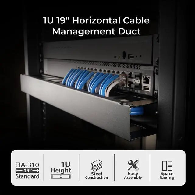 Alt view image 4 of 10 - IOGEAR 1U 19" Horizontal Cable Management Duct  Finger Duct with Removable Cover, Metal Construction (GROHD1U)