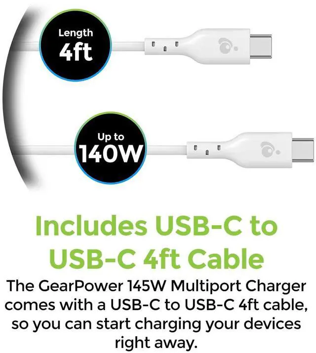 Alt view image 9 of 9 - IOGEAR GearPower 145W Multiport Charger - 145 W - 4 ft Cable - 28 V DC Output - 5 A - 1