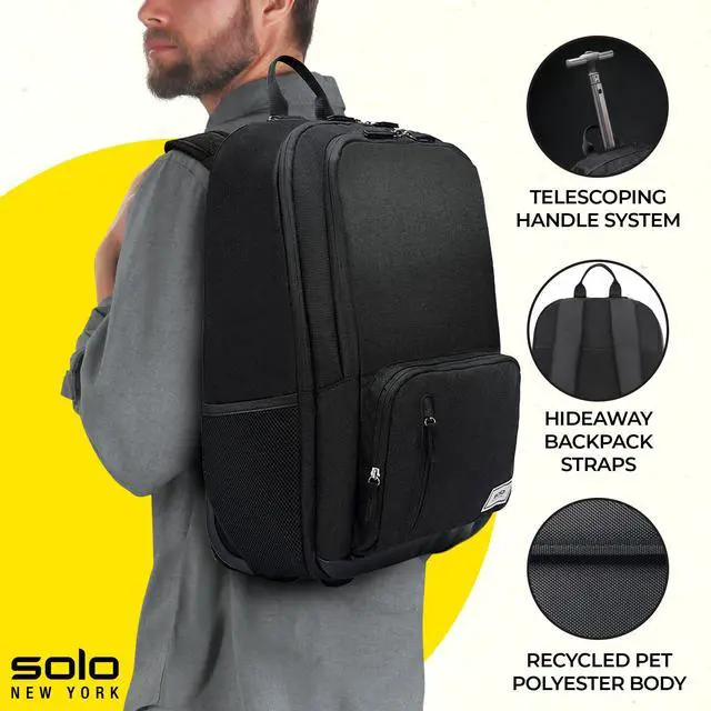 Alt view image 2 of 6 - Solo New York Rolling Backpack with Wheels - Roller Bag for Women & Men, Carry On Size for Travel, Wheeled Bookbag for Work, Fits 15.6" Laptops - Bleeker, Black