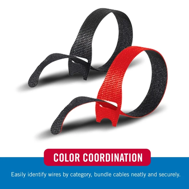 Alt view image 3 of 7 - ONE-WRAP Cable Ties, 8in x 1/2in, Black/Red, 100 Pack Thin Pre Cut Cord Organization Straps; Reusable Alternative To Zip Ties For Wire Management In Home And Office